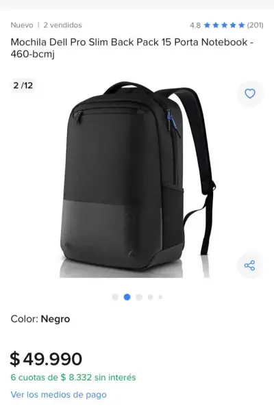 Mochila negra para laptop DELL - miniatura 4