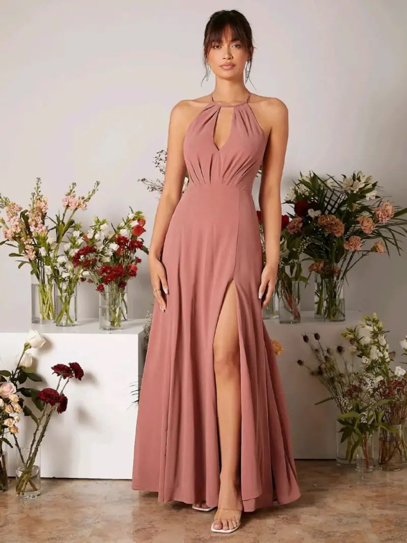 Vestido largo rosado elegante