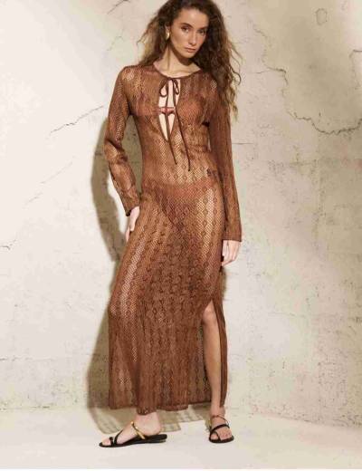 Vestido tejido marrón talla m - miniatura 4