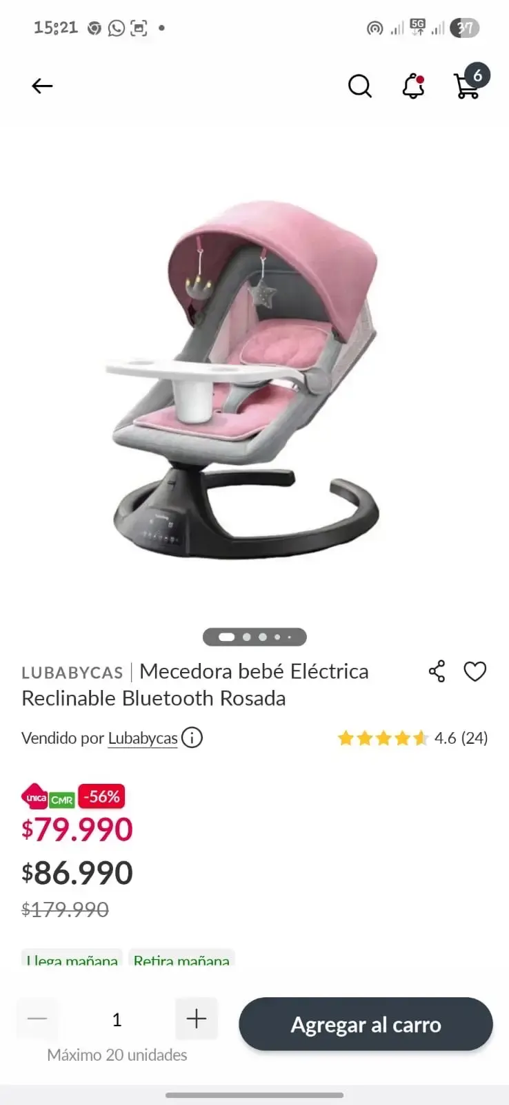 Mecedora eléctrica para bebé rosada - 1