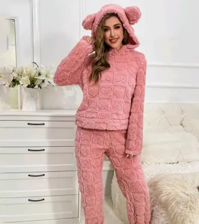 Pijama polar rosa con orejas - miniatura 1