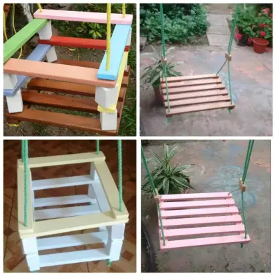 Columpio infantil de madera multicolor - miniatura 3