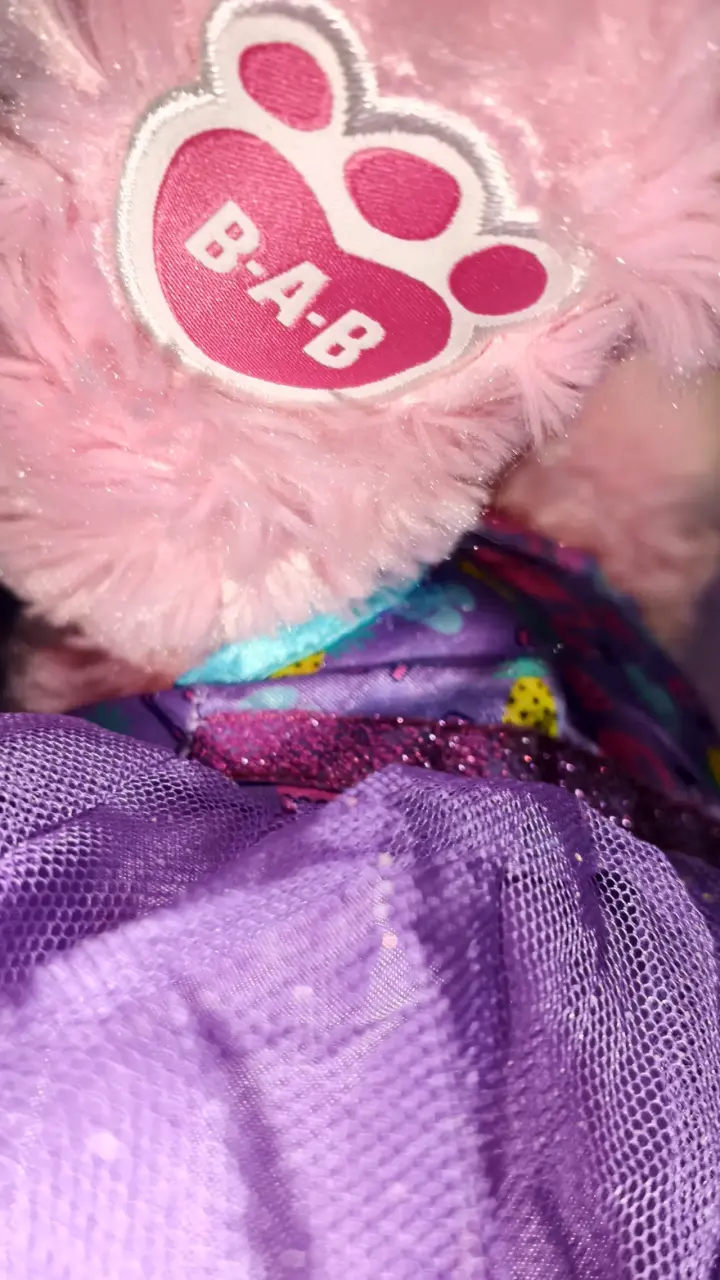 Osito BAB rosado con vestido púrpura - 4