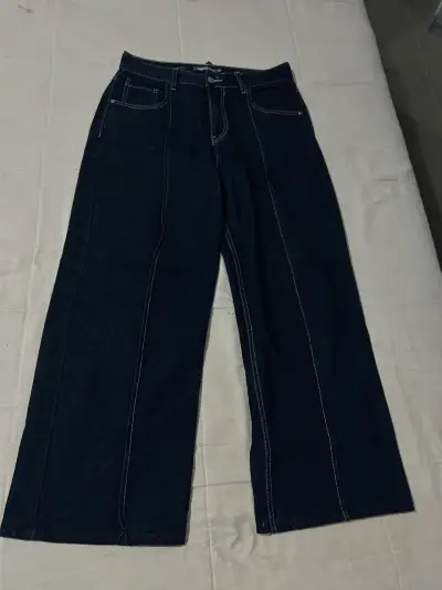 Jeans rectos de mezclilla azul - miniatura 1