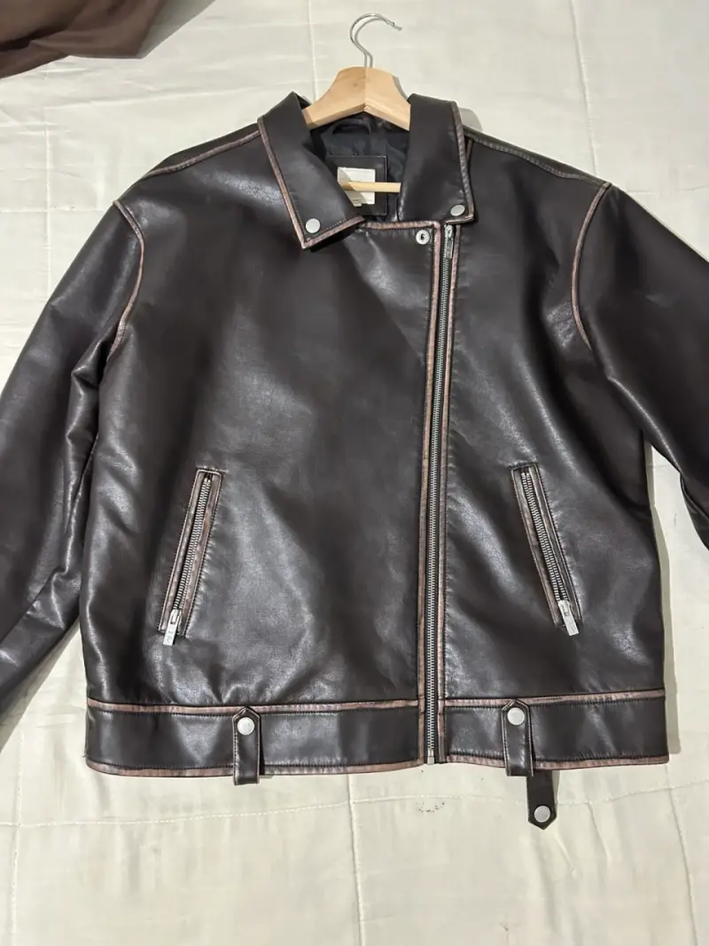 Chaqueta de cuero marrón palo portales - 1