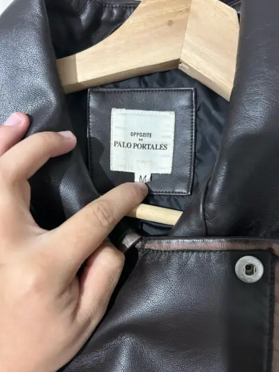 Chaqueta de cuero marrón palo portales - miniatura 2