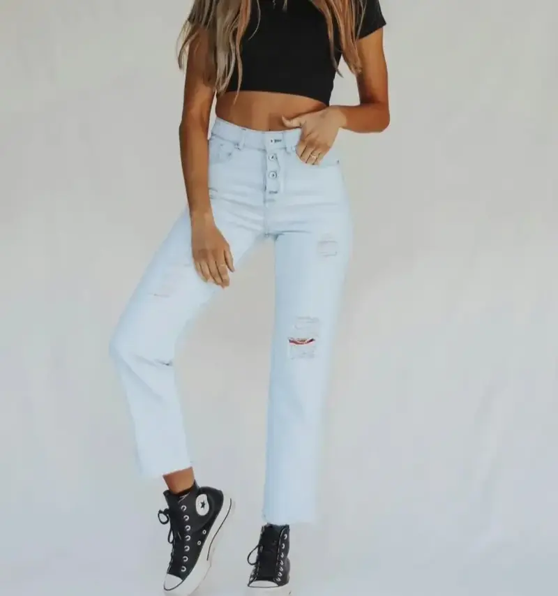 Jeans celestes tiro alto - 1