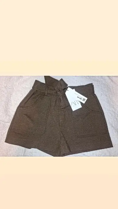 Shorts marrones a cuadros marca zara - miniatura 1
