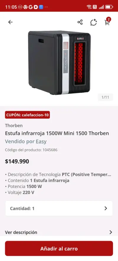 Estufa infrarroja 1500W Thorben - miniatura 1