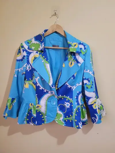 Blazer estampado azul y verde L - miniatura 1