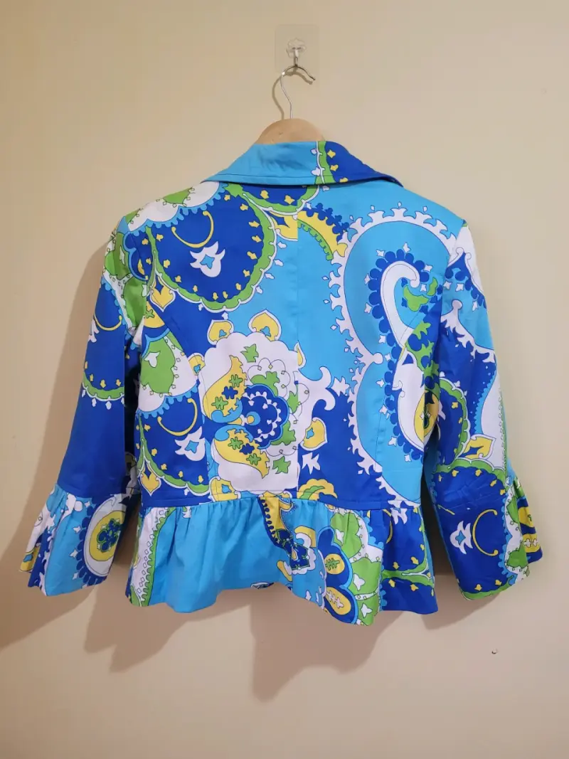 Blazer estampado azul y verde L - 2