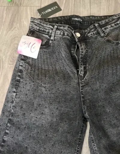 Jeans grises con cristales - miniatura 1