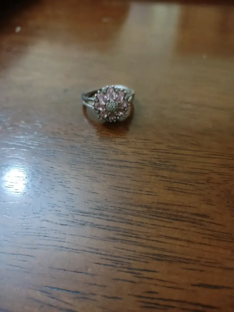 Anillo de flor con detalles rosados plata 925 - 1