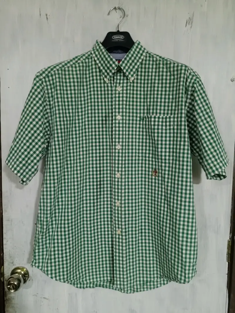Camisa a cuadros verde corto - 1
