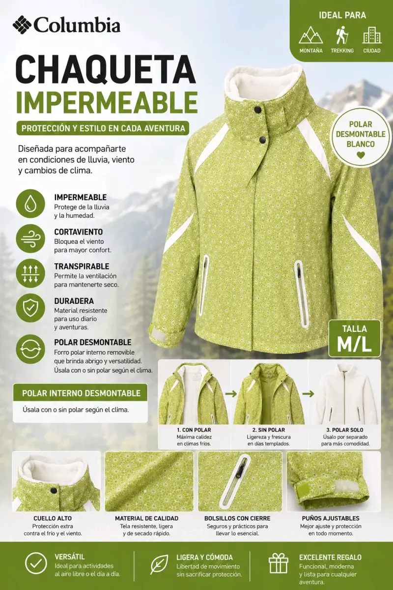 Chaqueta impermeable Columbia verde - 1