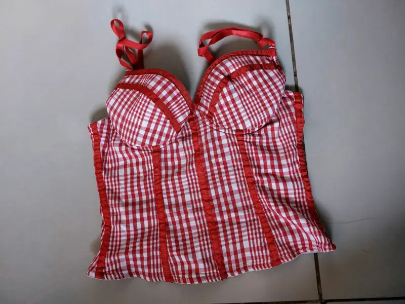 corset rojo a cuadros vintage - 1