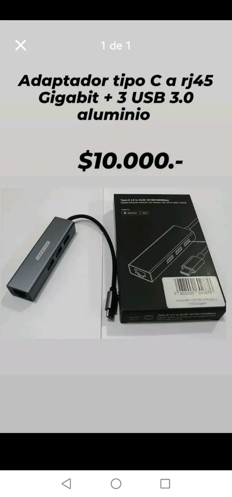 Adaptador USB-C a RJ45 gigabit y USB 3.0