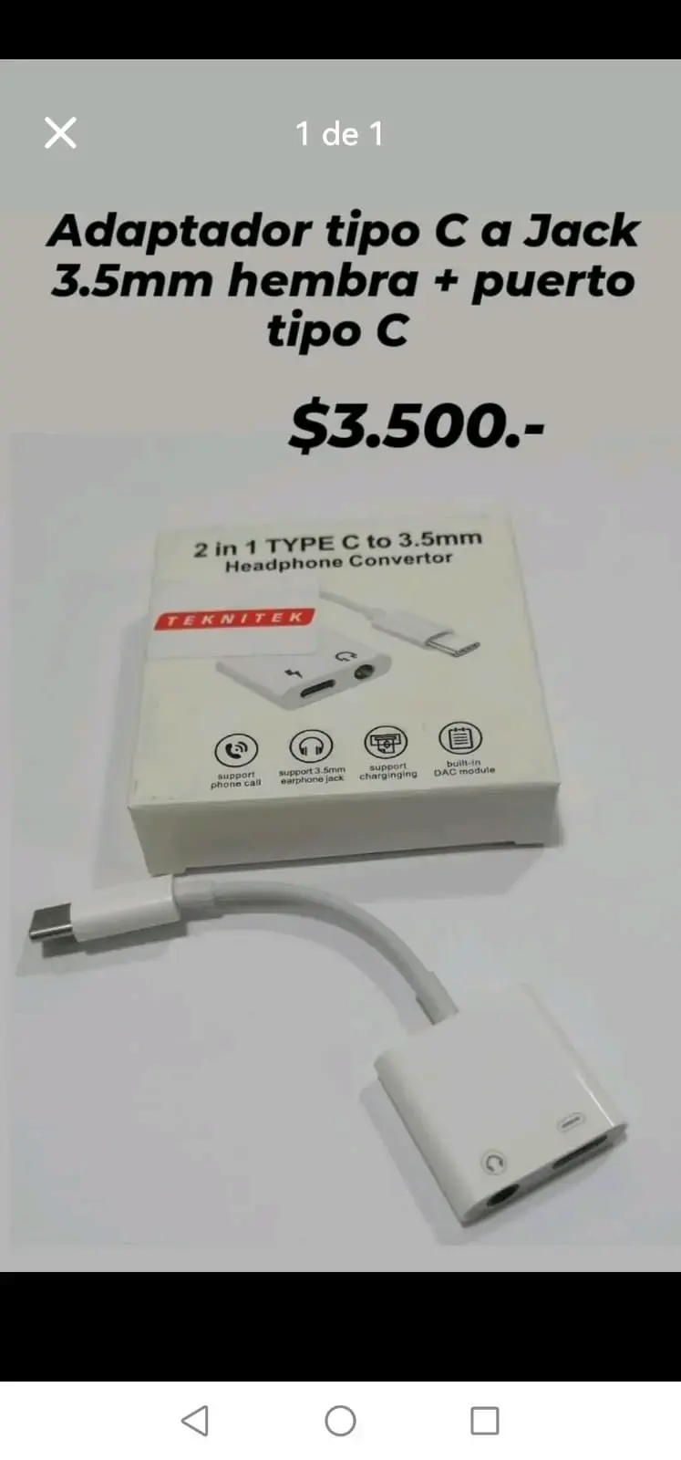 Adaptador Tipo C a Jack 3.5mm