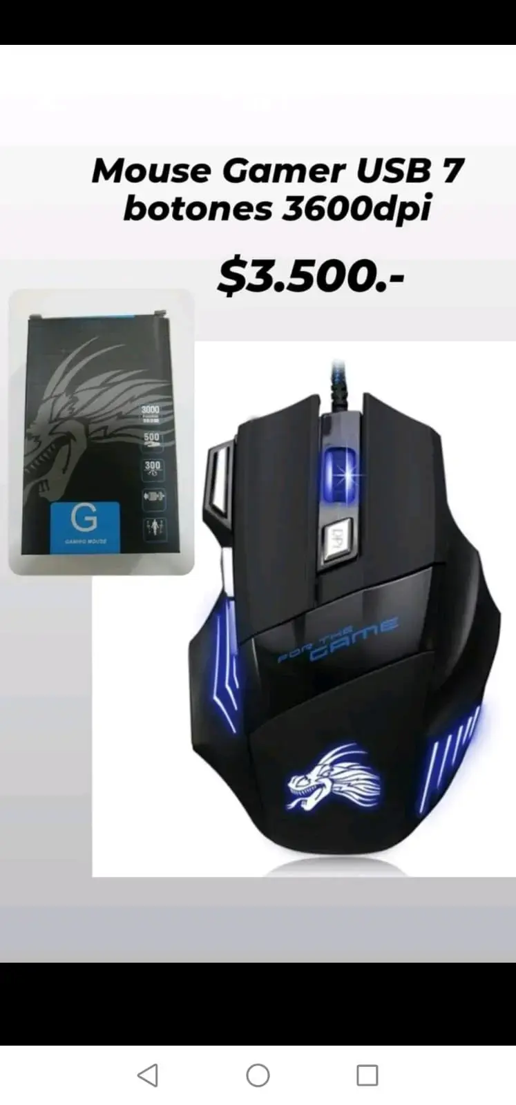 Mouse Gamer USB 7 botones 3600dpi