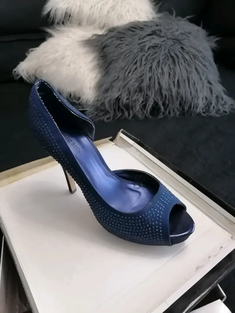 Zapatos de tacón alto azul con brillo - 2