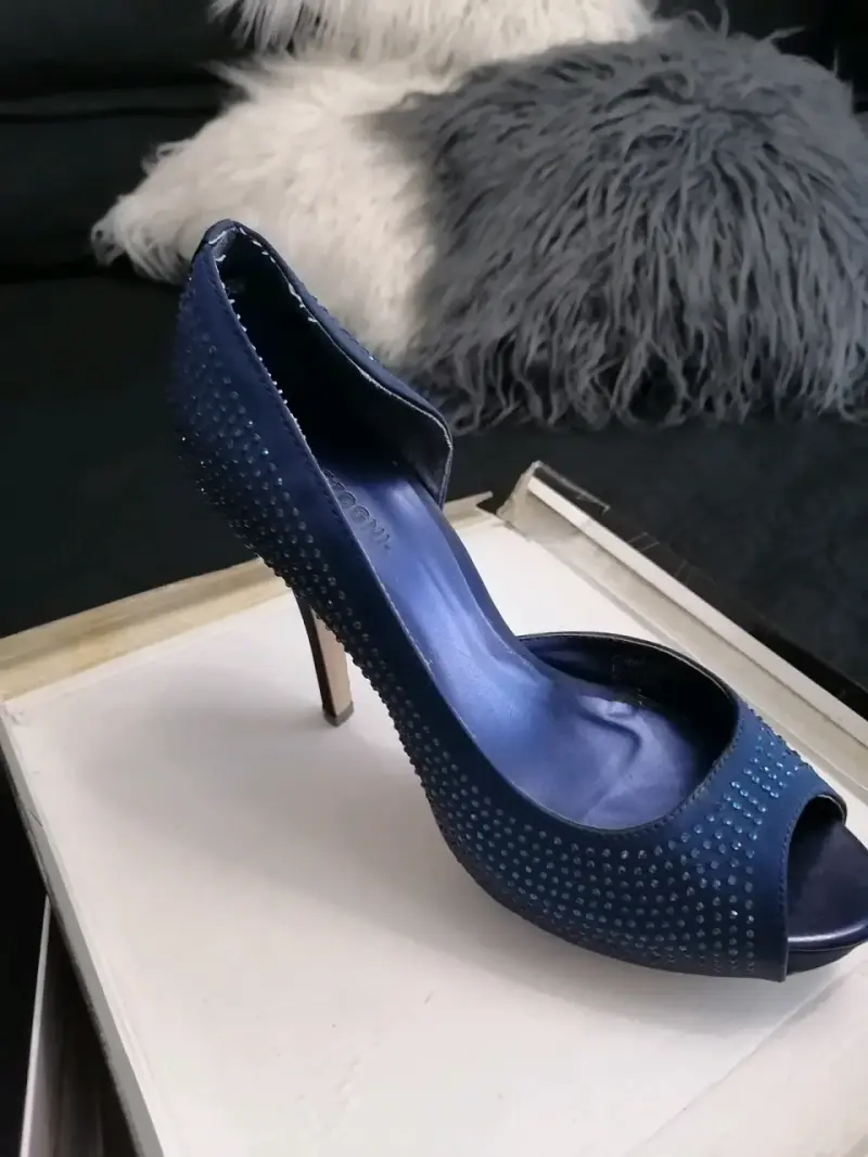 Zapatos de tacón alto azul con brillo - 3