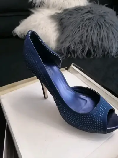 Zapatos de tacón alto azul con brillo - miniatura 3