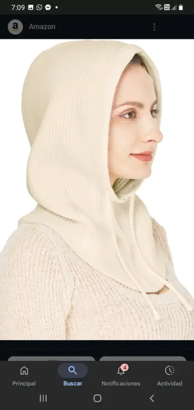 Gorro capucha beige de lana - miniatura 3