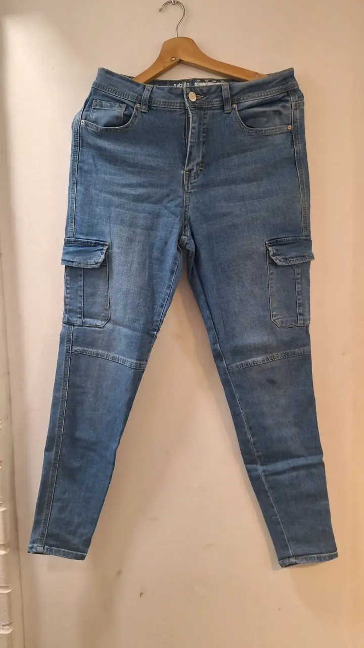 Pantalón cargo de mezclilla azul - 1
