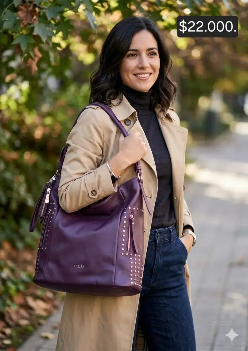 CARTERA marca LILÁS, ecocuero con tachas - 1