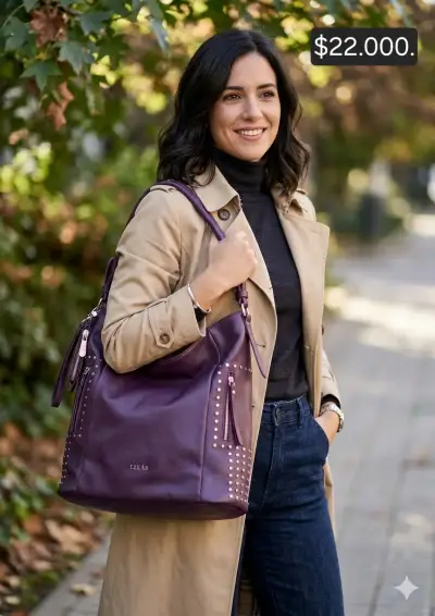 CARTERA marca LILÁS, ecocuero con tachas - miniatura 1