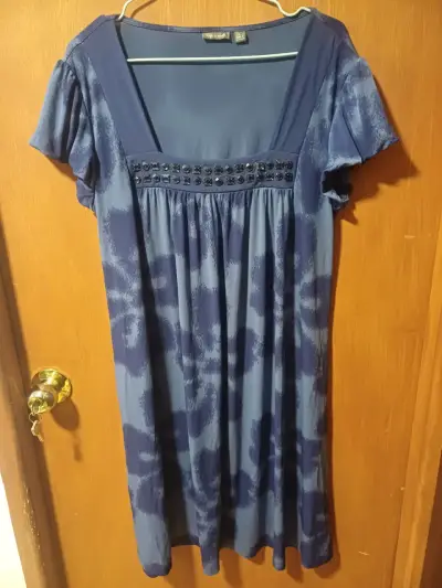 Vestido azul con abalorios talla L - miniatura 1