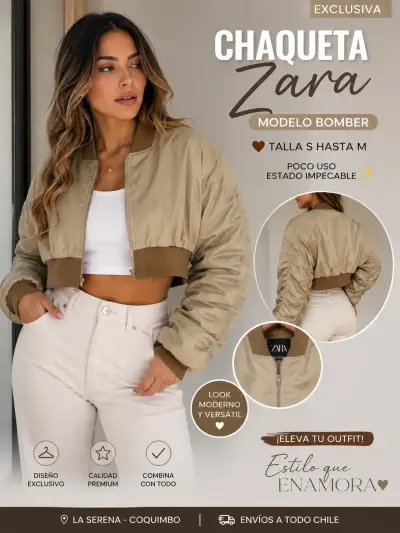 Chaqueta bomber Zara beige - miniatura 1