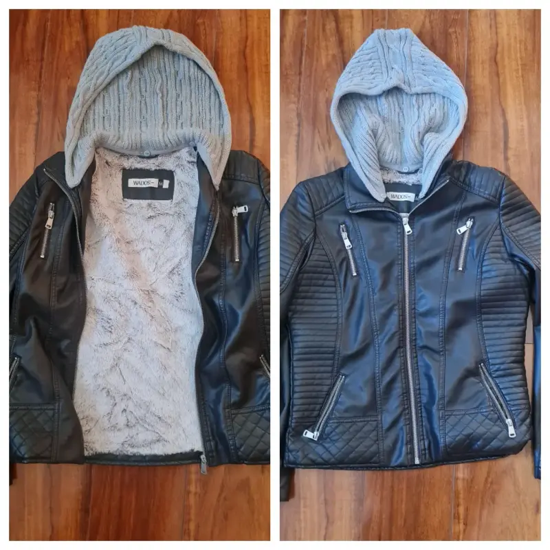 Chaqueta negra con capucha gris - 3