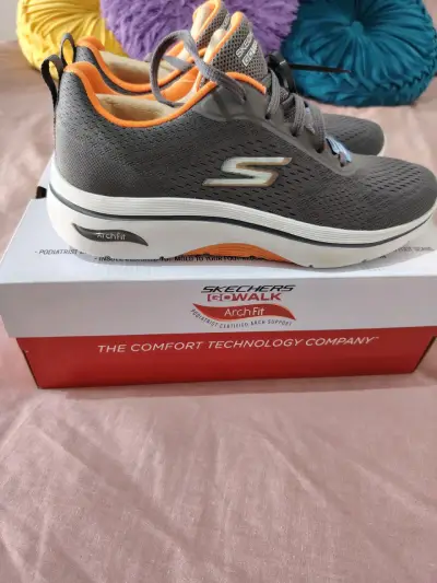 Zapatillas Skechers Gris Naranja - miniatura 1