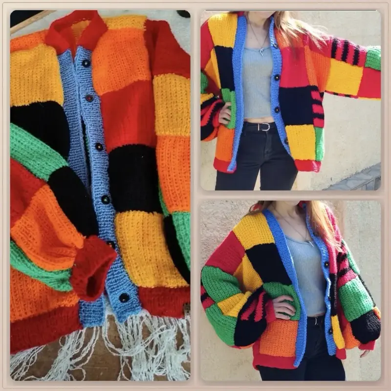 Cardigan multicolor tejido a mano - 1