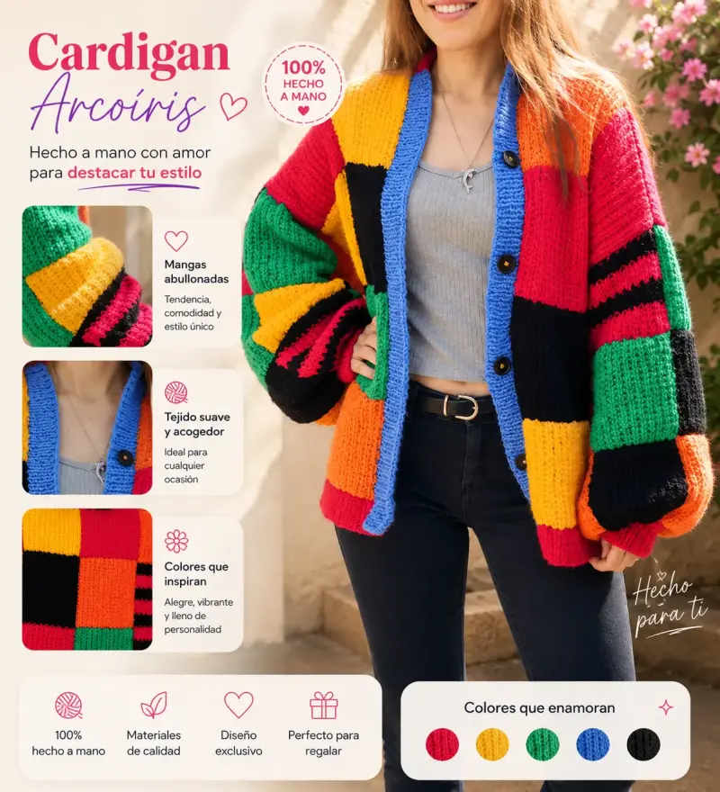 Cardigan multicolor tejido a mano - 3