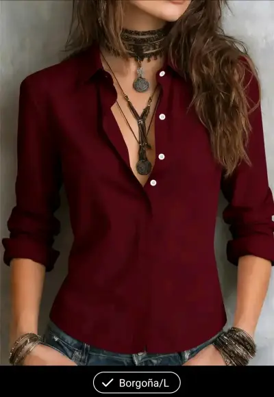 Camisas blanca y borgoña de mujer - miniatura 3