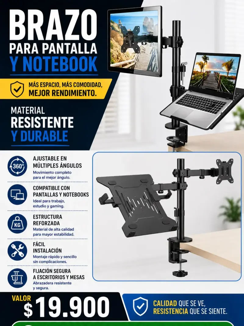 Brazo para pantalla y notebook