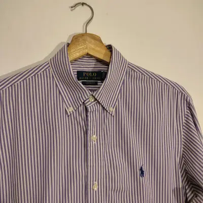 Camisa Polo rayada lila talla M - miniatura 1