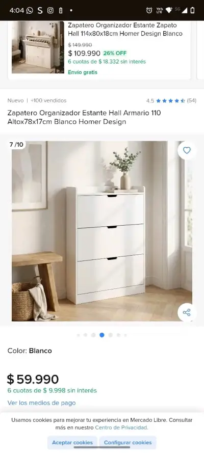 Zapatero Organizador Blanco - miniatura 1