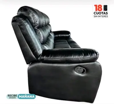 Sofá reclinable negro de cuero - miniatura 1