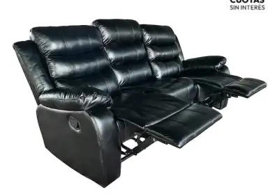 Sofá reclinable negro de cuero - miniatura 2