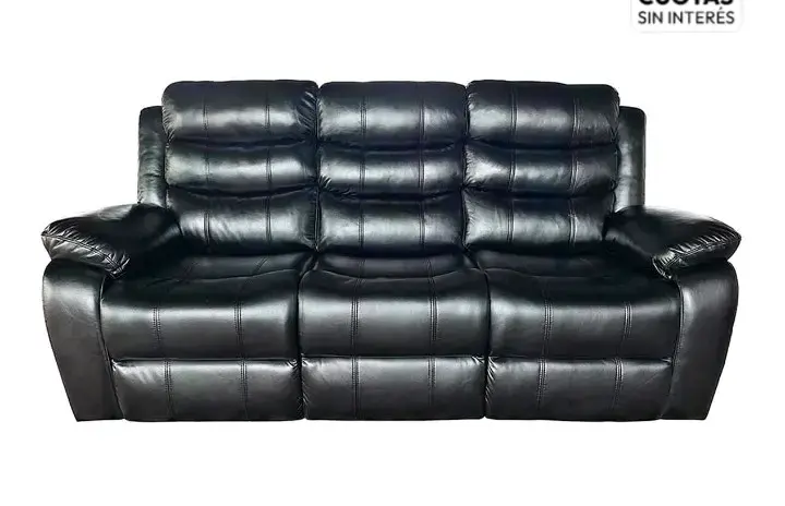 Sofá reclinable negro de cuero - 3