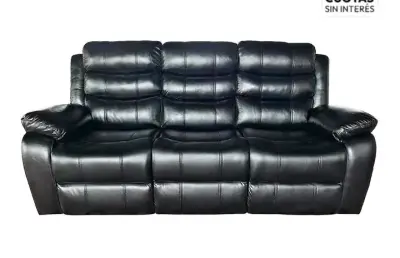 Sofá reclinable negro de cuero - miniatura 3