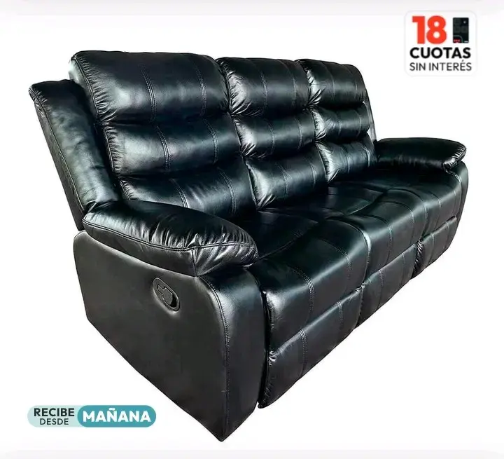 Sofá reclinable negro de cuero - 4