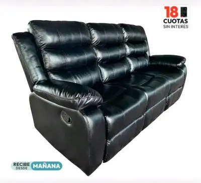 Sofá reclinable negro de cuero - miniatura 4