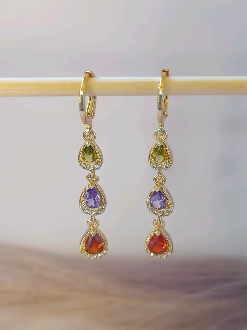 Aros colgantes dorados multicolor - 1