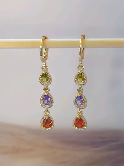 Aros colgantes dorados multicolor - miniatura 1