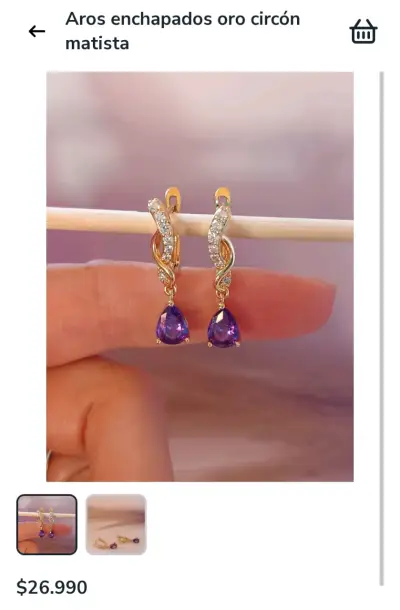 Aros chapados en oro con amatista - miniatura 1
