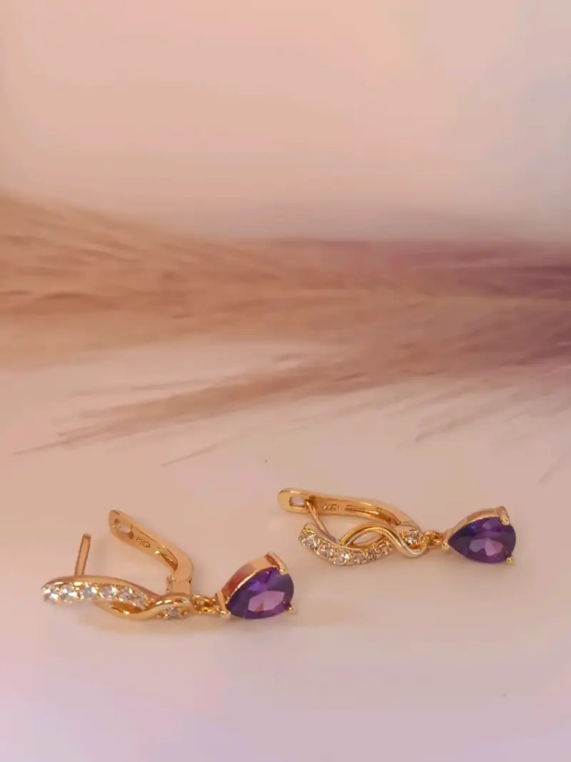 Aros chapados en oro con amatista - 2